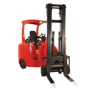 Red industrial forklift with lifting mast